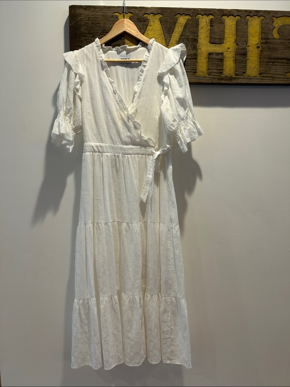 FRNCH Cream Wrap Maxi Dress with Ruffle Trim
